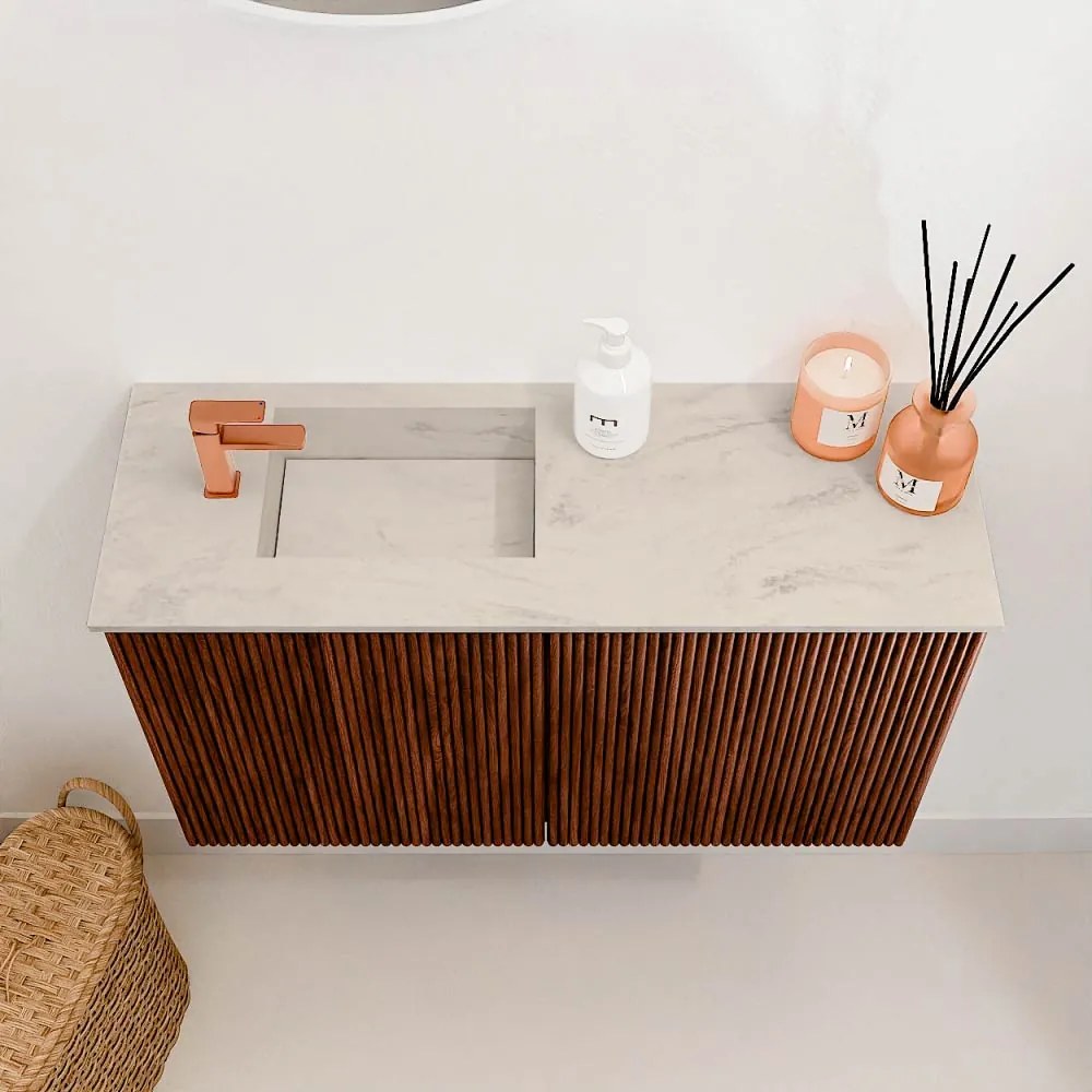 Mondiaz Joya DLux 70cm toiletmeubel ruby met wastafel faye links 1 kraangat opalo