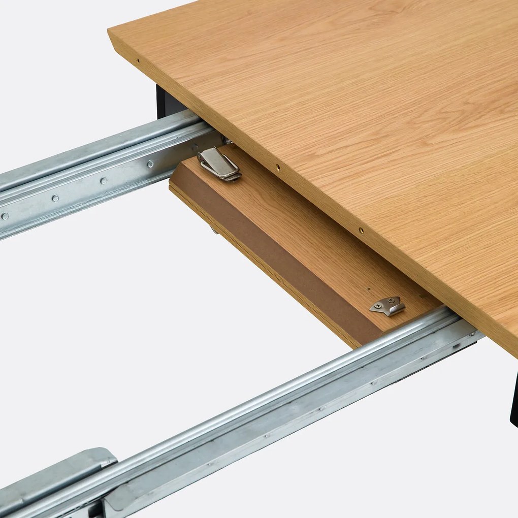 Uittrekbare tafel, eikenfineer, 2 ingebouwde verlengstukken, 4 tot 8 personen, AMORINO
