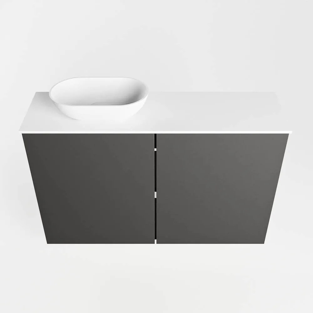 Mondiaz Fowy toiletmeubel 80cm dark grey met witte waskom links zonder kraangat