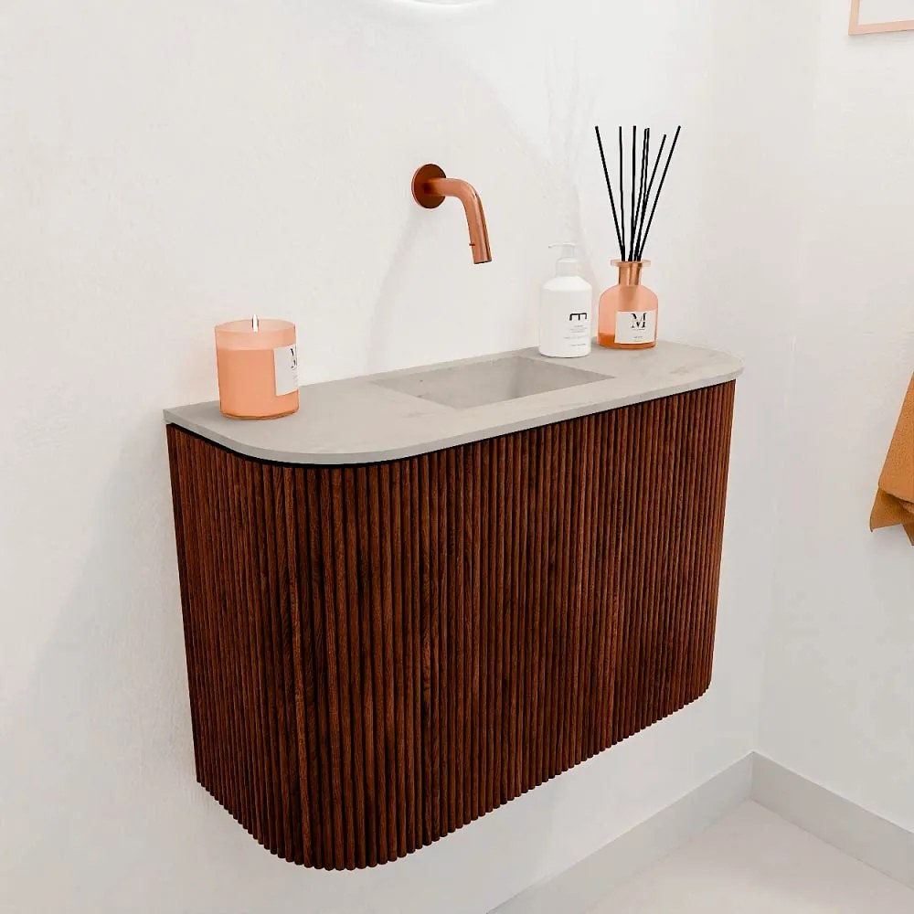 Mondiaz Joya DLux 65cm toiletmeubel ronding links/rechts ruby met wastafel faye midden zonder kraangat opalo
