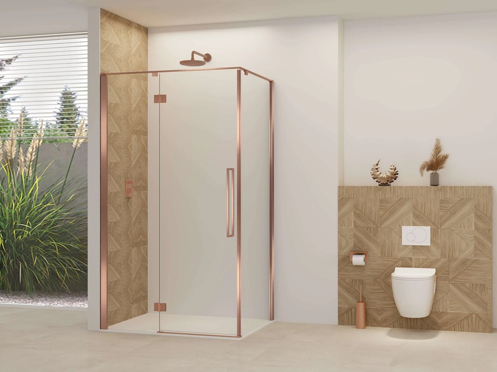 Van Rijn ST07 hoekcabine met helder glas 140x90cm geborsteld koper