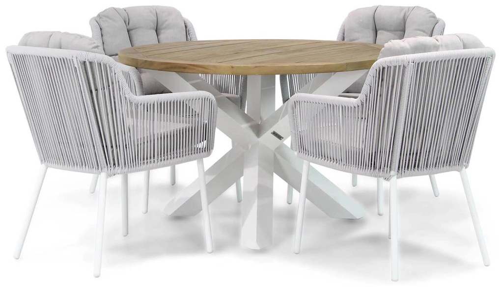 Tuinset Ronde Tuintafel 4 personen 120 cm Rope Wit Santika Furniture Santika