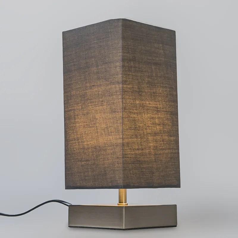 Moderne tafellamp grijs met staal - Milo Design, Industriele / Industrie / Industrial, Modern E14 vierkant Binnenverlichting Lamp