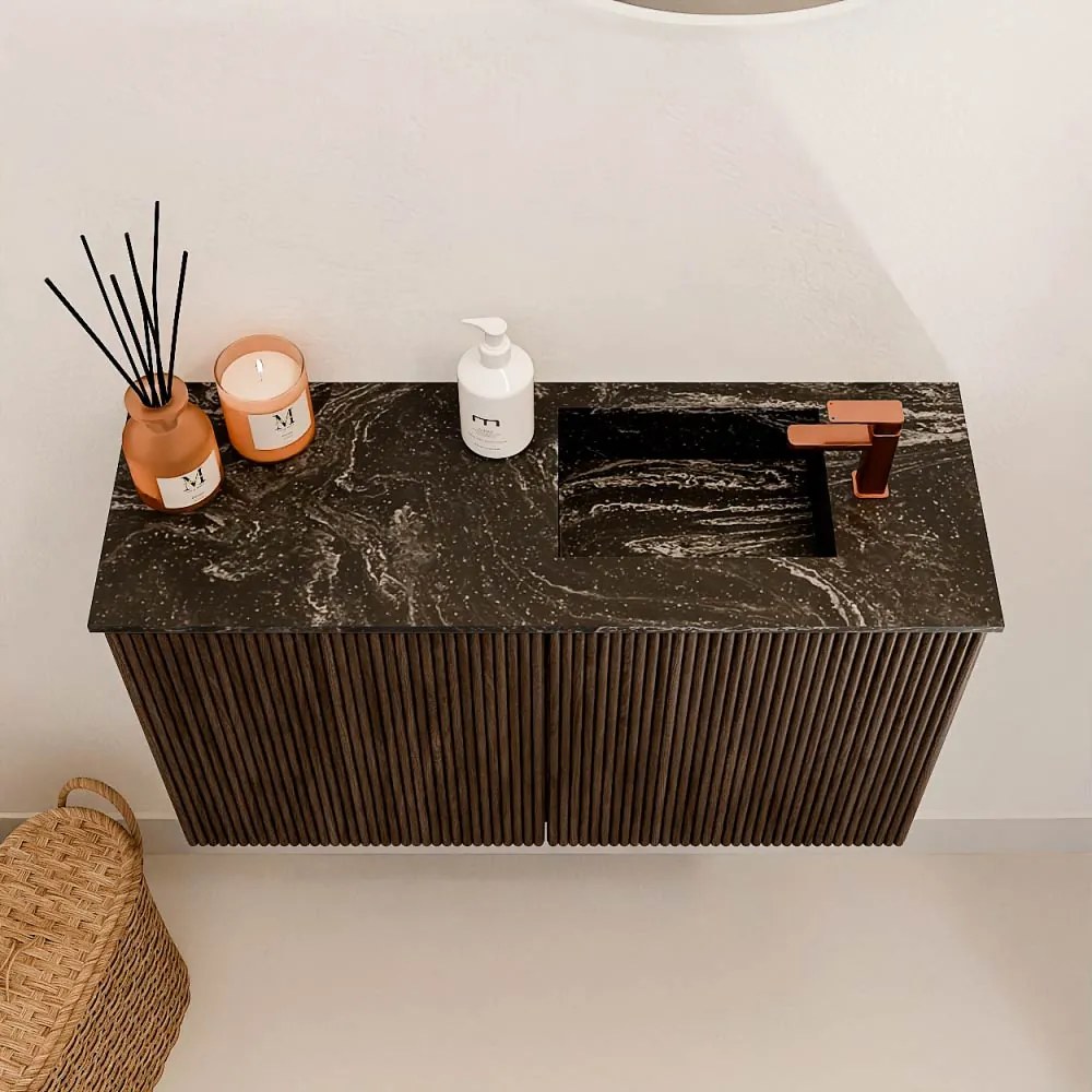 Mondiaz Joya DLux 70cm toiletmeubel walnut met wastafel faye rechts 1 kraangat lava