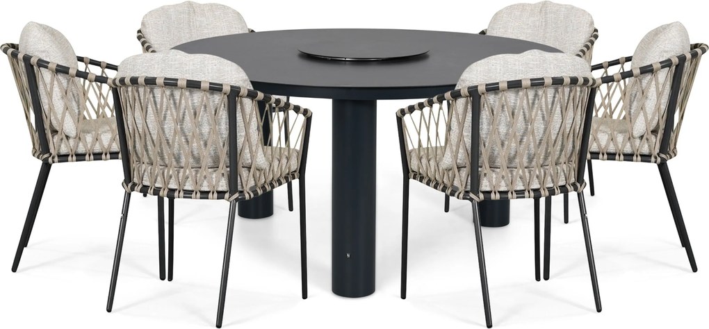 Tuinset Ronde Tuintafel 6 personen 150 cm Rope Grijs  Lifestyle Garden Furniture Morano/Arancia