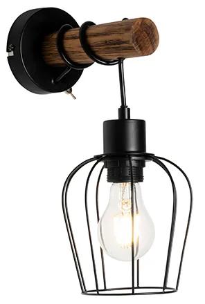 Landelijke wandlamp zwart met hout - Stronk Landelijk E27 rond Binnenverlichting Lamp