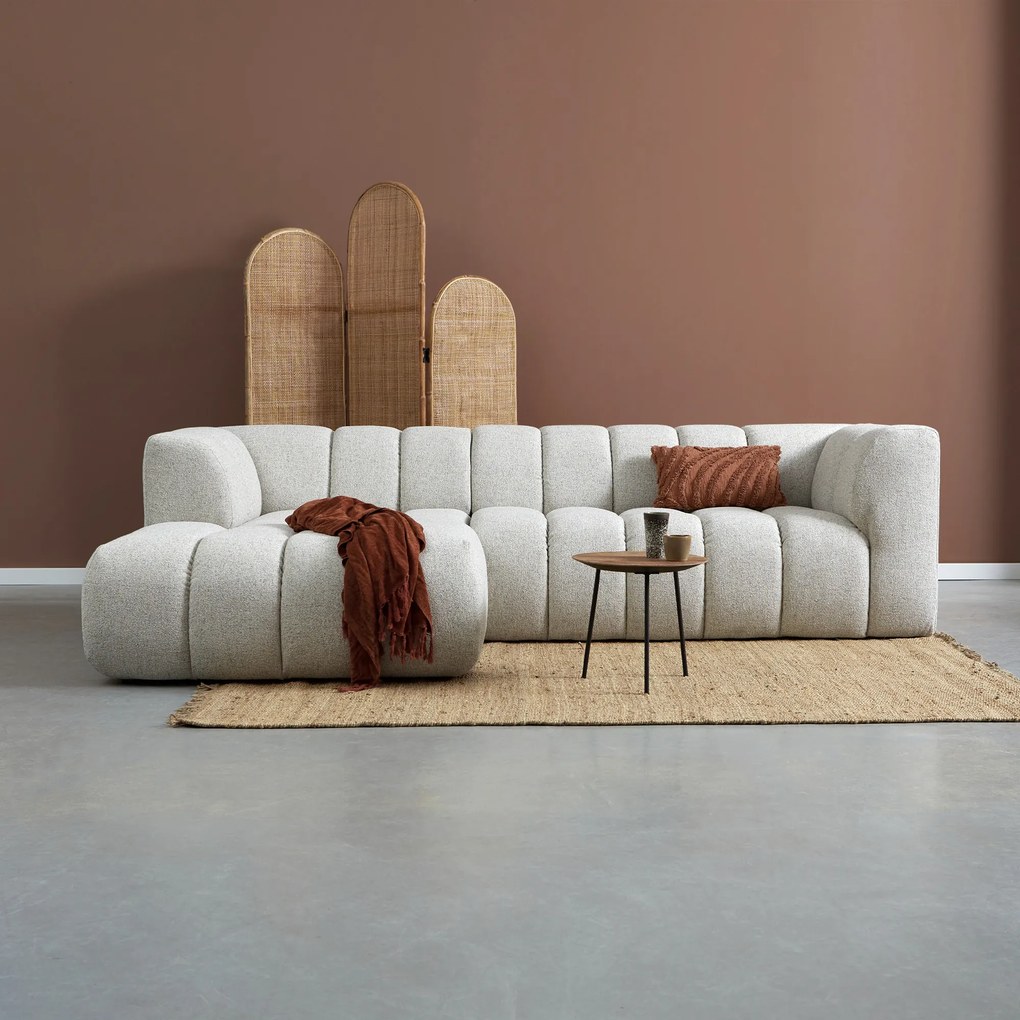 Bank Met Strepen Stiksel Grijsbeige Chaise Longue Links