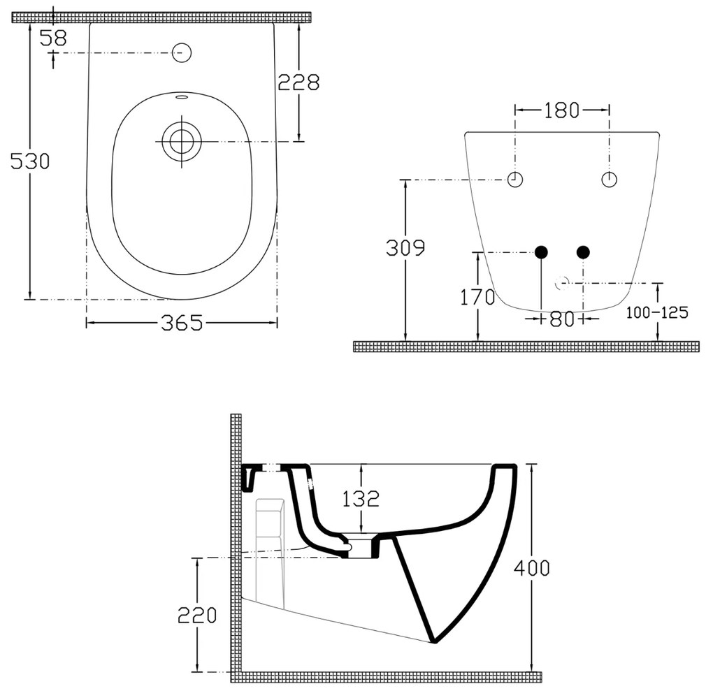 Sapho Infinity hangend bidet 36x53cm wit mat