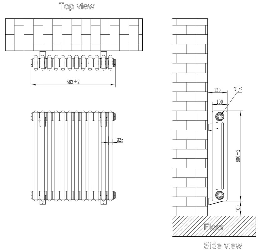 Eastbrook Rivassa 3 koloms radiator 55x60cm staal 979W antraciet