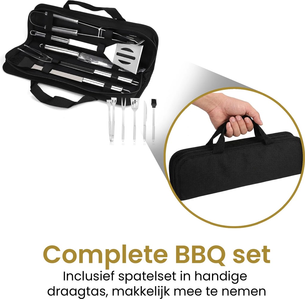 Alora Houtskool Barbecue– Compacte Grill met Warmhoudrek en Spatelset