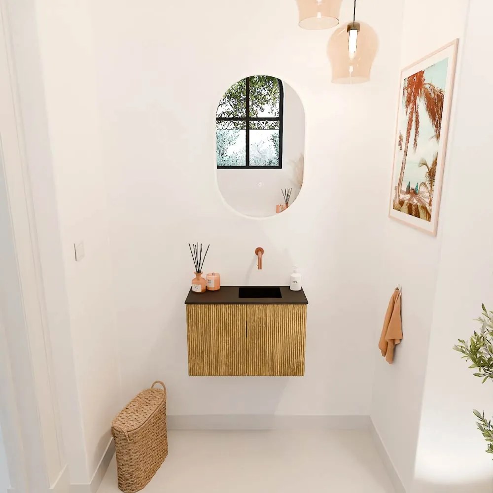 Mondiaz Joya 60cm toiletmeubel oak met wastafel faye rechts zonder kraangat urban