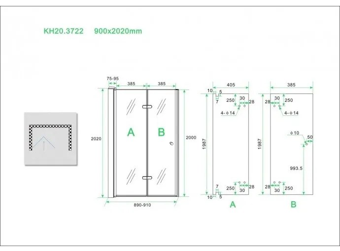 Mueller Siera vouwbare douchedeur 90x202cm links anti-kalk coating