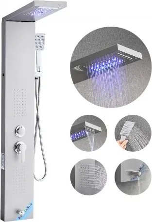 VEVOR Douchepaneeltorensysteem (5 standen) met regendouchekop en LED-verlichting, (1345 mm) Douchekolom van geborsteld roestvrij staal, wandgemonteerd regenmassagesysteem, met handdouche en baduitloop