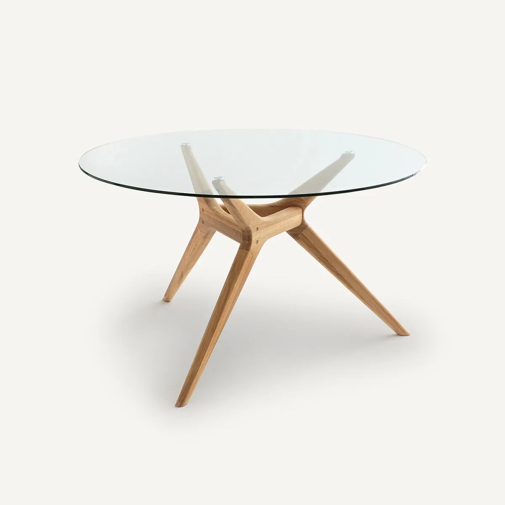 Ronde tafel in glas/eik, Maricielo