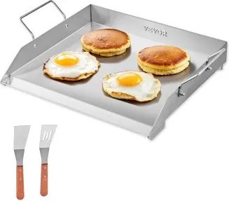 VEVOR Grillplaat Grillpan van roestvrij staal Universele rechthoekige plaat (448 x 370 mm) met vlakke bovenkant, gasgrillplaat voor BBQ Grill Teppanyaki, kookgerei voor gezinnen met handvat