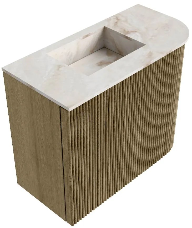 Mondiaz Joya DLux 50cm toiletmeubel ronding rechts dusk met wastafel faye links 1 kraangat frappe