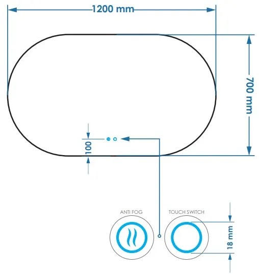 Gliss Design Orion spiegel horizontaal met LED-verlichting en verwarming 120x70cm