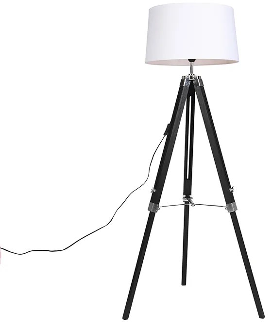 Vloerlamp Tripod zwart met kap 45cm linnen wit