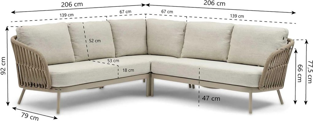 Hoek loungeset 5 personen Rope Taupe Coco Elara