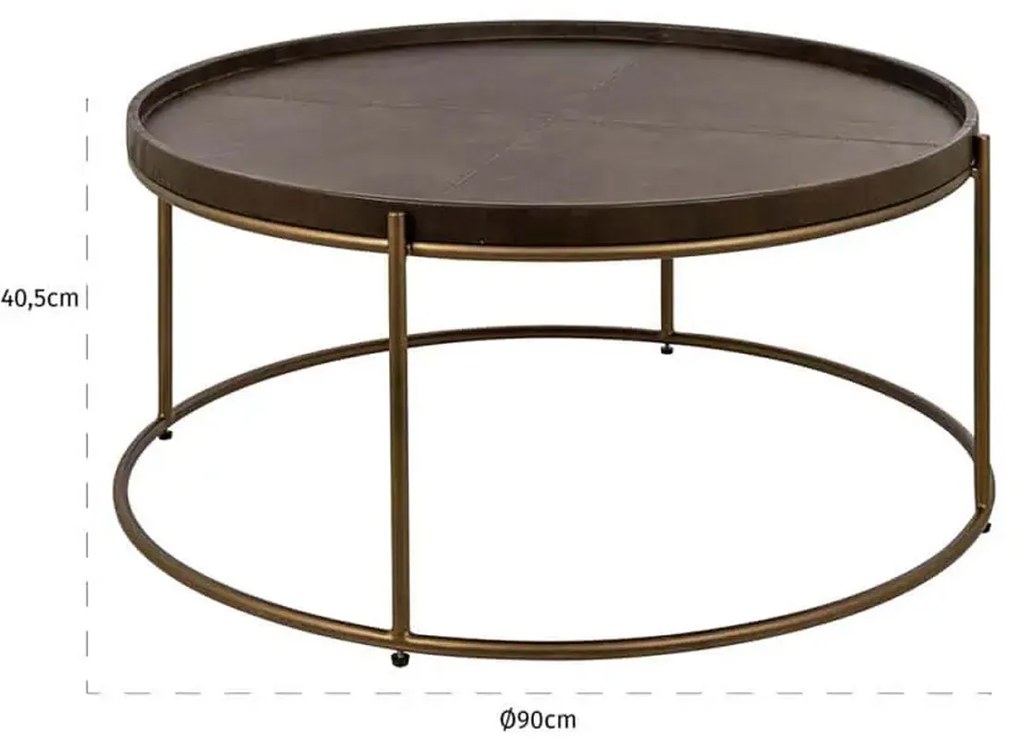 Richmond Interiors Zillon Ronde Salontafel Bruin Leder - 90 X 90cm.