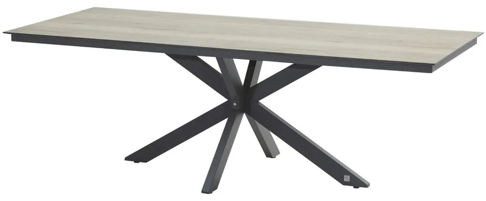4 Seasons Outdoor Minerva tafel met HPL woodlook blad 220 x 95 cm *Showroommodel Tuintafel antraciet weerbestendig