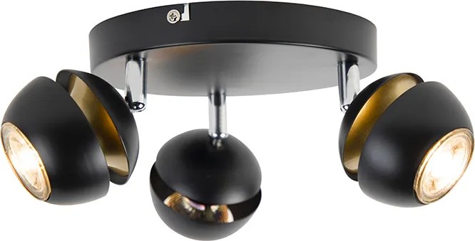 Moderne spot 3-lichts zwart met gouden binnenkant - Buell Deluxe
