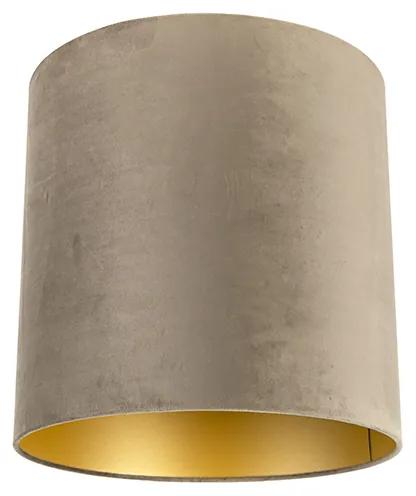Stoffen Velours lampenkap taupe 40/40/40 met gouden binnenkant cilinder / rond