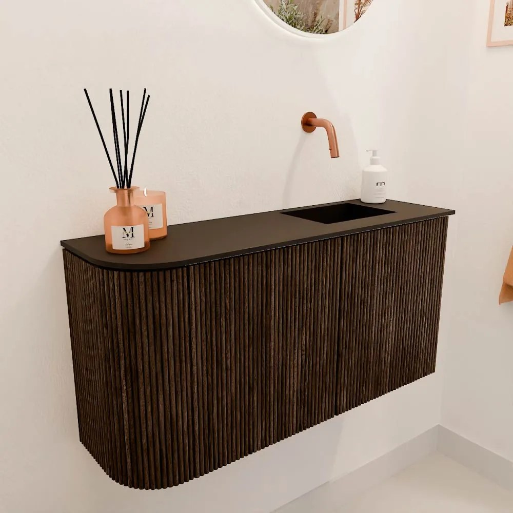 Mondiaz Joya 80cm toiletmeubel ronding links walnut met wastafel faye rechts zonder kraangat urban