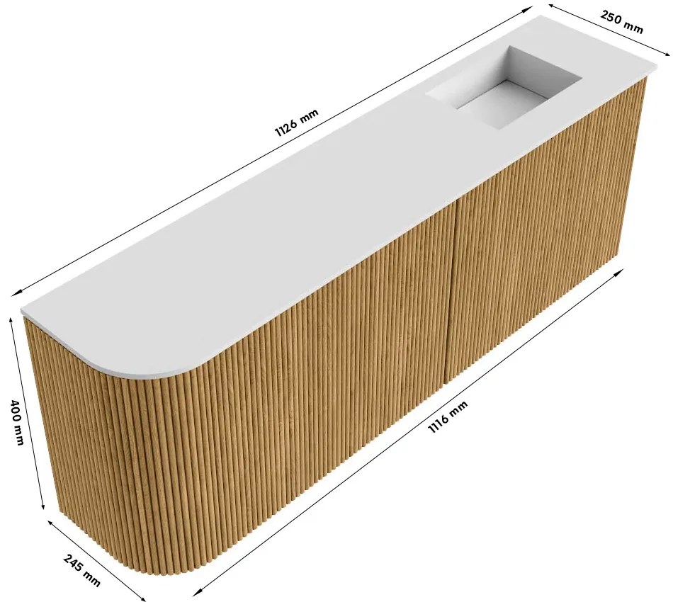 Mondiaz Joya 110cm toiletmeubel ronding links ruby met wastafel faye rechts zonder kraangat talc