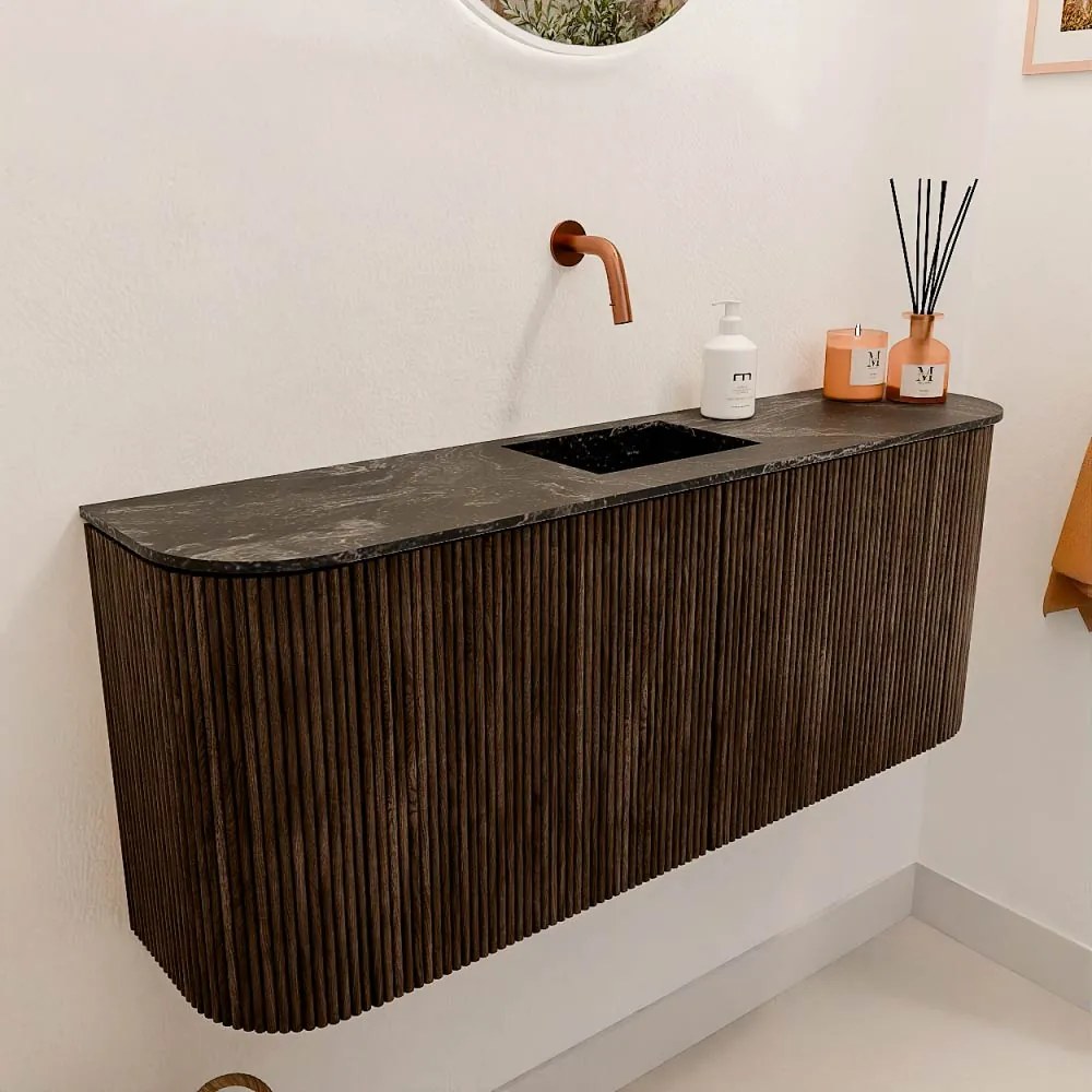 Mondiaz Joya DLux 105cm toiletmeubel ronding links/rechts walnut met wastafel faye midden zonder kraangat lava
