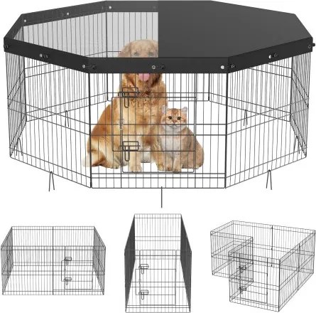VEVOR Puppy Playpen 8-delige puppyren 609,6 cm hoog Hondenren met deksel van 600D Oxford-stof Hondenren van Q235 Hondenren met vrije uitloop voor kleine en middelgrote huisdieren