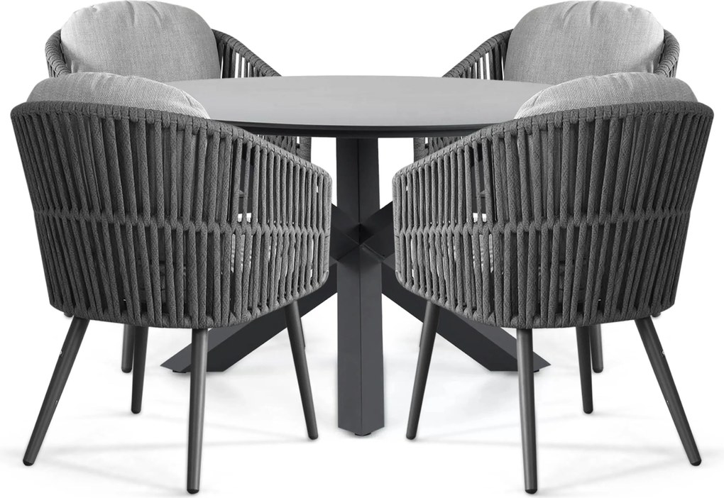 Tuinset Ronde Tuintafel 4 personen 130 cm Rope Grijs Santika Furniture Santika