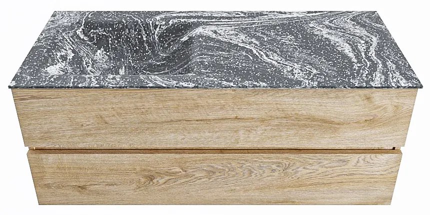 Mondiaz Vica DLux badmeubel 120cm washed oak 2 lades met wastafel lava links 1 kraangat