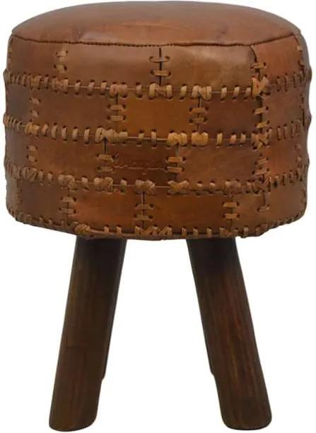 HSM Collection ronde kruk Jari - patchwork leder - vintage cognac - Leen Bakker