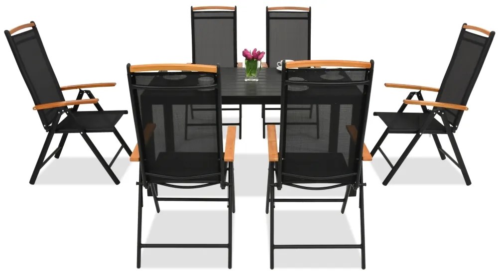 Aluminium tuinmeubelen polywood Verona Wood voor 6 personen Garden Point zwart