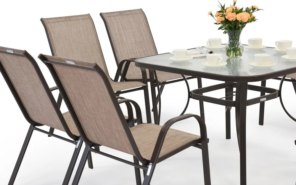 Modena bruine metalen tuinset voor 8 personen met Garden Point vierkante tafel