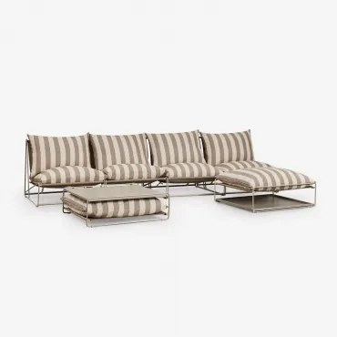 Amaro Tuinset Met 4-delige Modulaire Bank, Bijzettafel En Omvormbare Voetenbank Tapioca Beige - Bruin - Mokka - Sklum