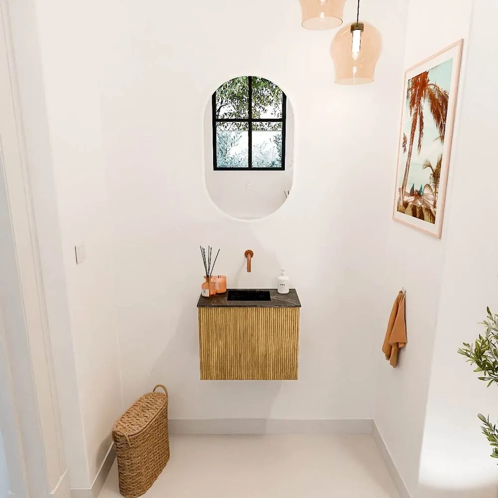 Mondiaz Joya DLux 50cm toiletmeubel oak met wastafel faye midden zonder kraangat lava