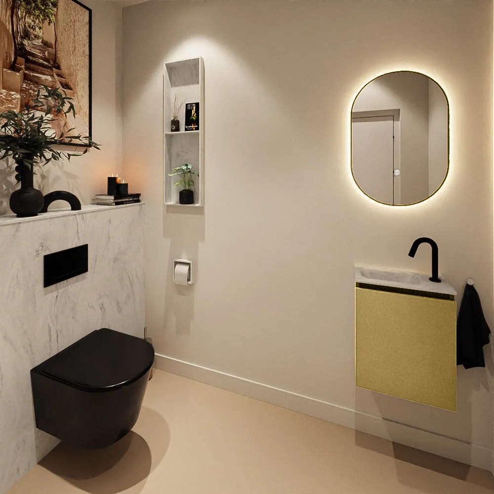 Mondiaz Ture DLux toiletmeubel 40cm oro met wastafel opalo links met kraangat