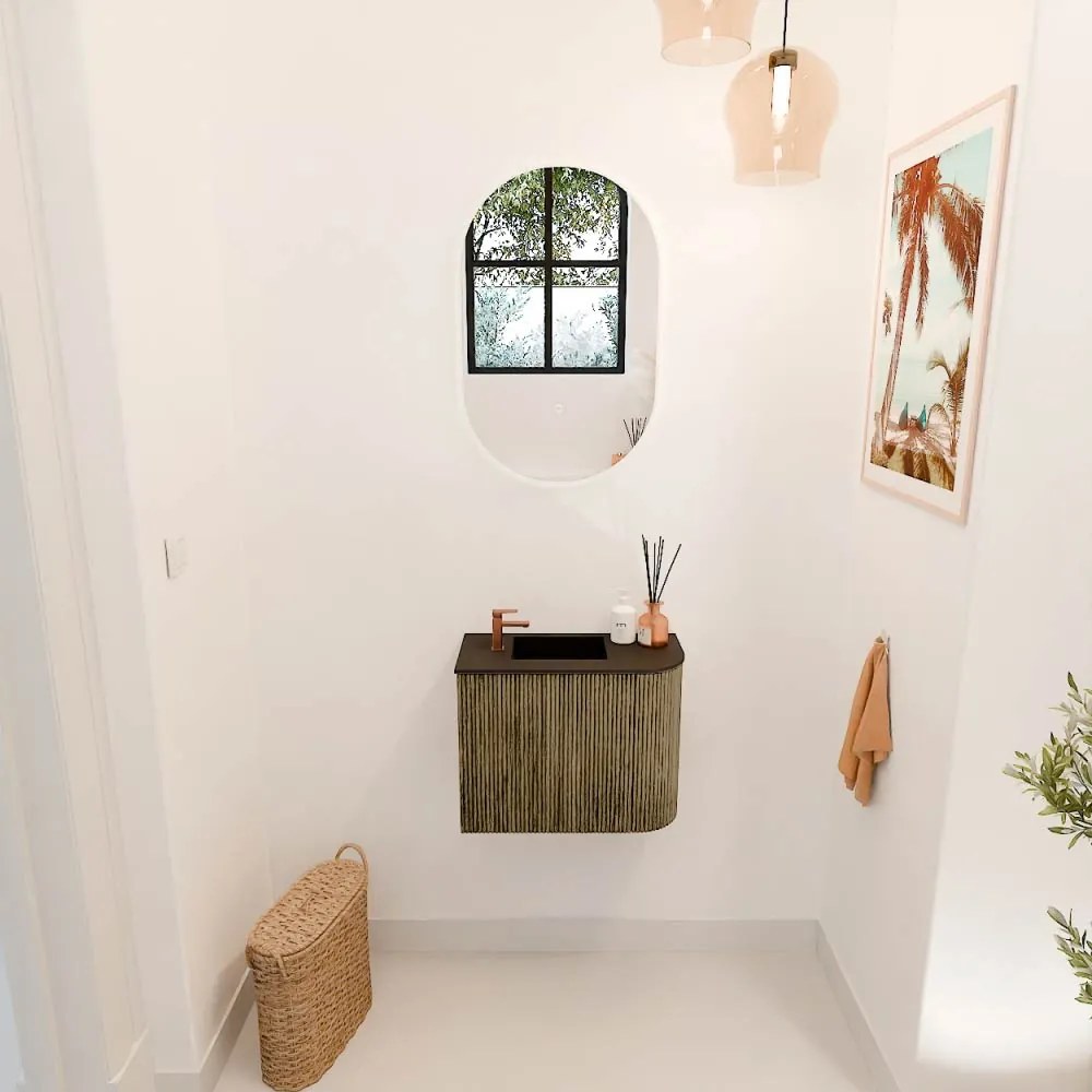 Mondiaz Joya 50cm toiletmeubel ronding rechts dusk met wastafel faye links 1 kraangat urban