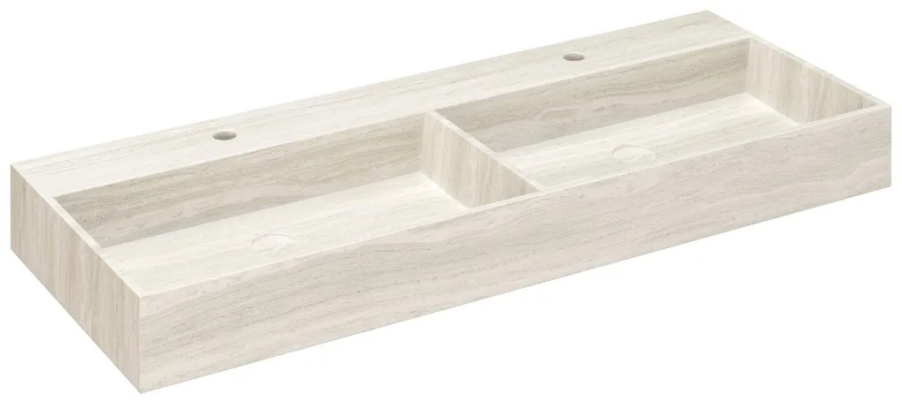 Muebles Murcia badmeubel ribbelfront 120cm legergroen met White Travertin wastafel met kraangaten
