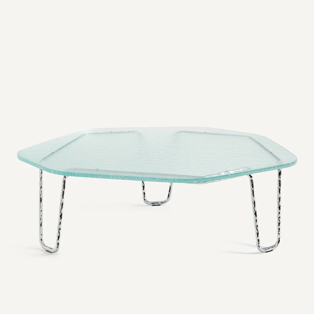 Salontafel van glas en ijzer, H33 cm, Oasis
