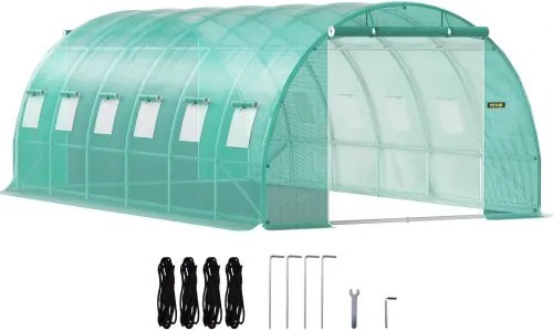 VEVOR Overspannen Dakkas, 6,1 x 3 x 2,1 m Foliekas, Gegalvaniseerd Stalen Frame en PE Dekzeil Kastunnel, Waterdicht UV-bestendig Tomatenkas, Inlooptunnelkas voor het Kweken van Groentenbloemen, Groen