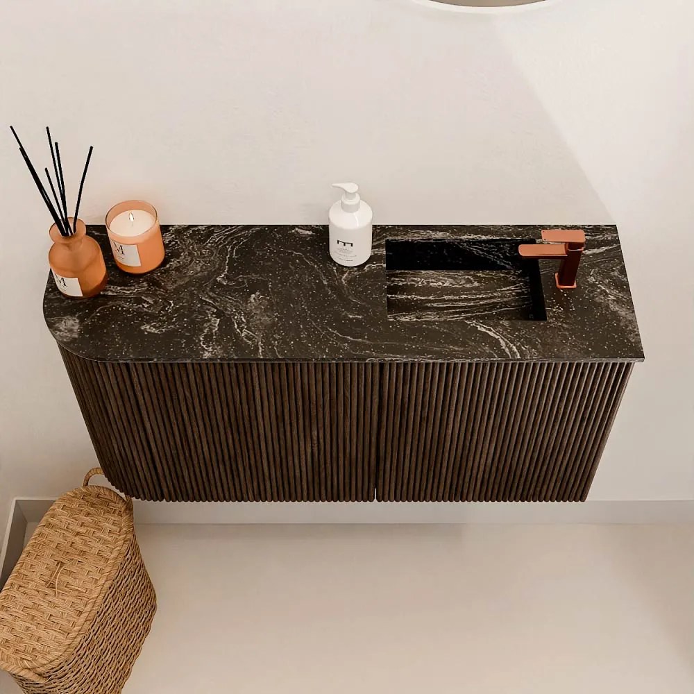 Mondiaz Joya DLux 80cm toiletmeubel ronding links walnut met wastafel faye rechts 1 kraangat lava