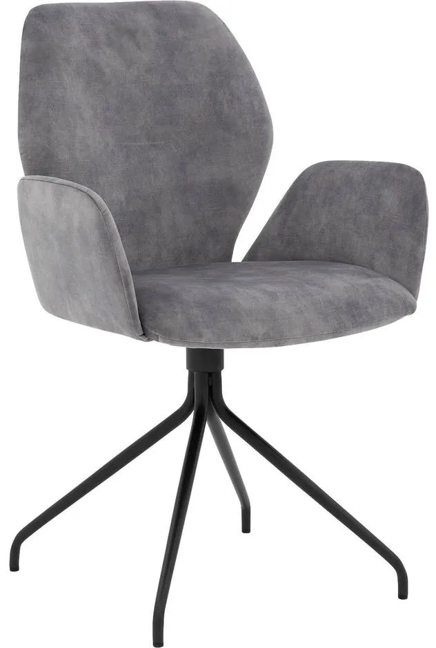 Goossens Eetkamerstoel Hera grijs velvet stof met armleuning, modern design