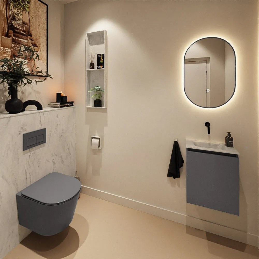 Mondiaz Ture DLux toiletmeubel 40cm dark grey met wastafel opalo midden zonder kraangat