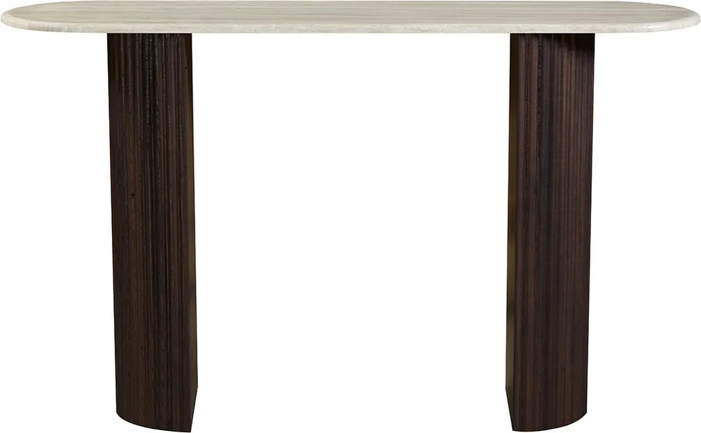 Ovale Sidetable Travertin En Walnoot - 130 X 35cm.