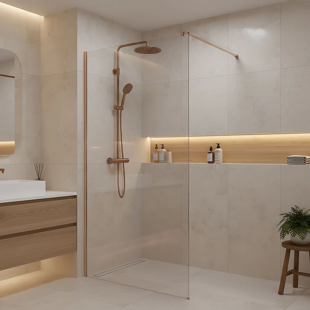 Walk-in douchewand Rea Flexi Transparent / Brush Copper 80