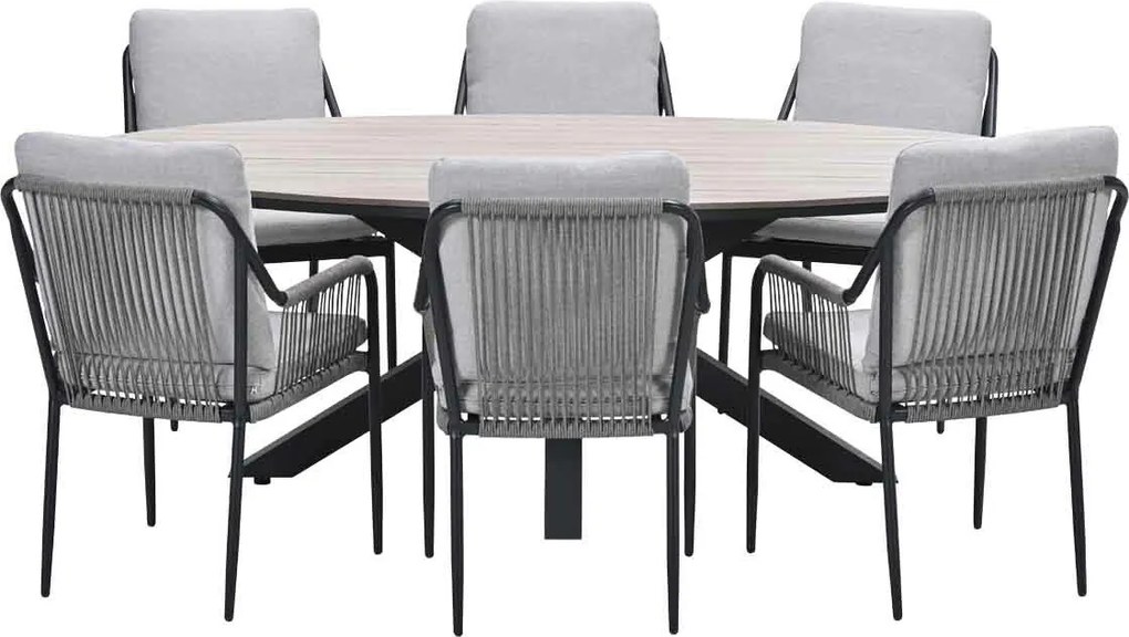 Garden Impressions Stevie tuinset 7-delig taupe - Tulli tuintafel 220x115xH75 cm - light teak vironwood