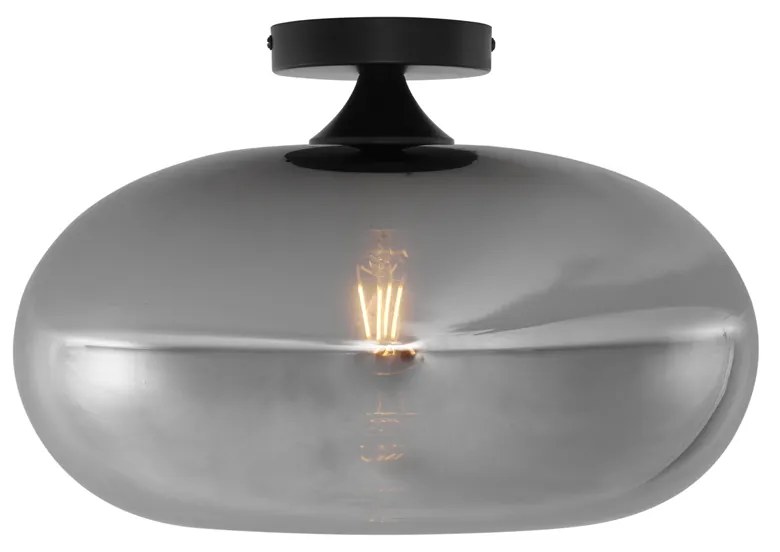 Art Deco plafondlamp zwart met smoke glas 40cm - Busa